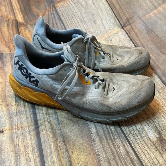 Hoka Gray and Yellow Athletic Shoes with Cushioned Sole size 13D - Picture 2 of 8
